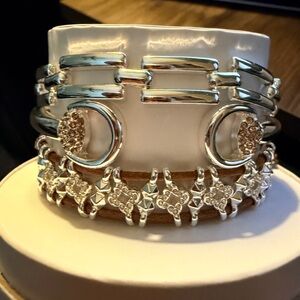 A Neutral Classic Reversible Silver-Plated Bracelet with Lab-Created Stones